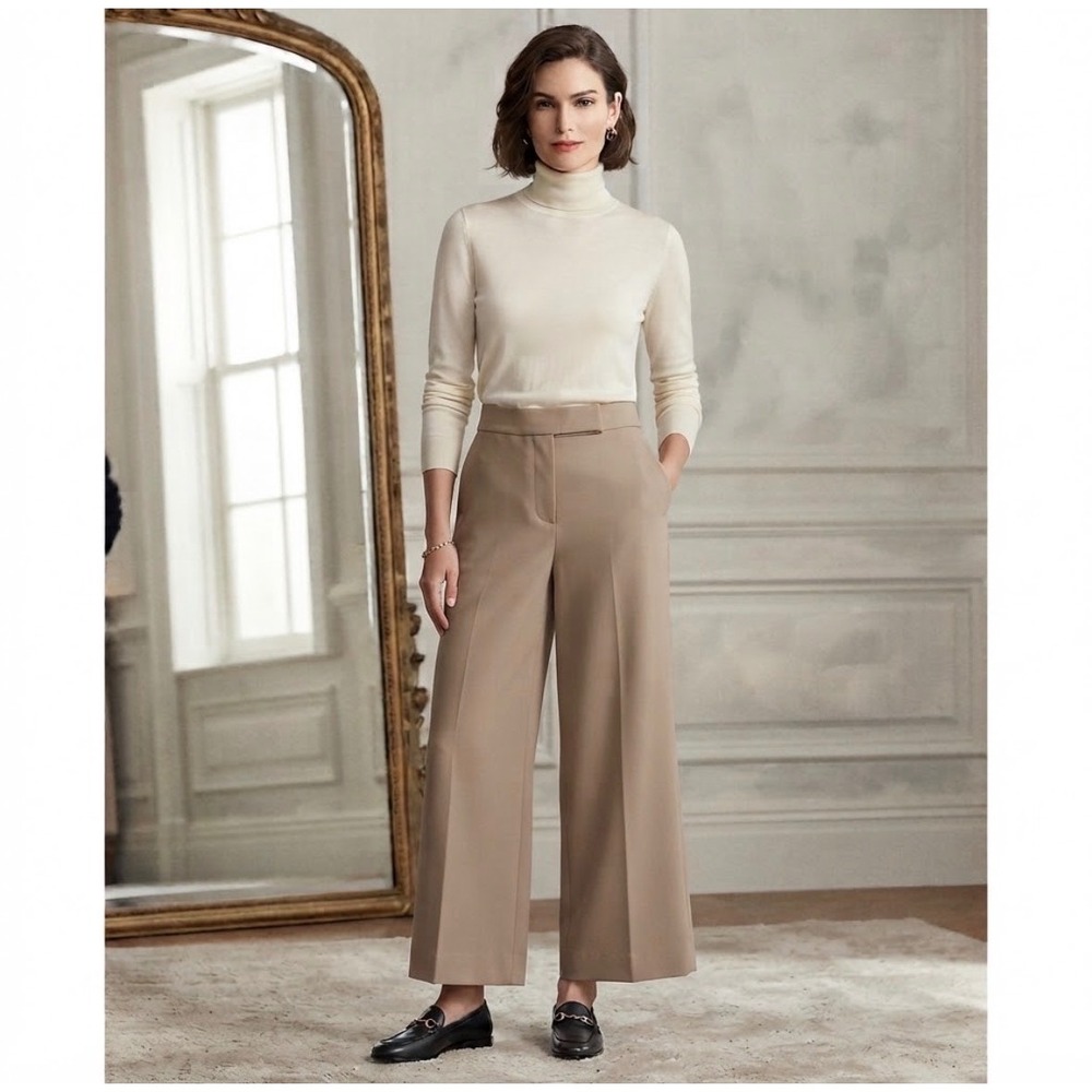 Zara Trousers Womens XS Tan Wide Leg High Rise Cropped Pants 4387/317/704 NEW